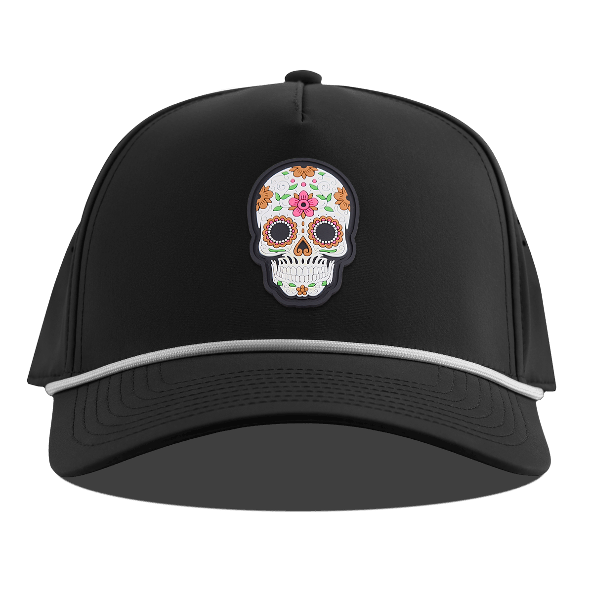 Flower Skull PVC Curved 5 Panel Rope Black