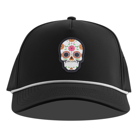 Flower Skull PVC Curved 5 Panel Rope Black