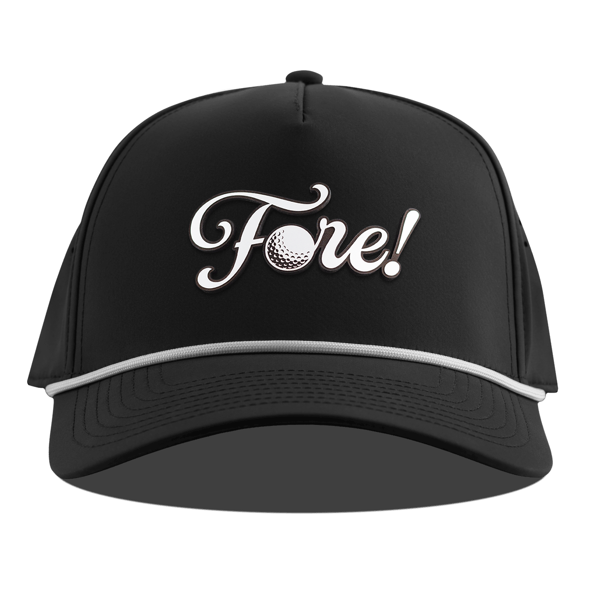 Fore! Script Curved 5 Panel Rope Black