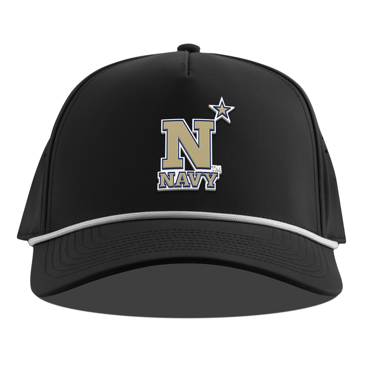 United States Naval Academy "Naval Academy Team Logo Gold" Curved 5 Panel Rope Black