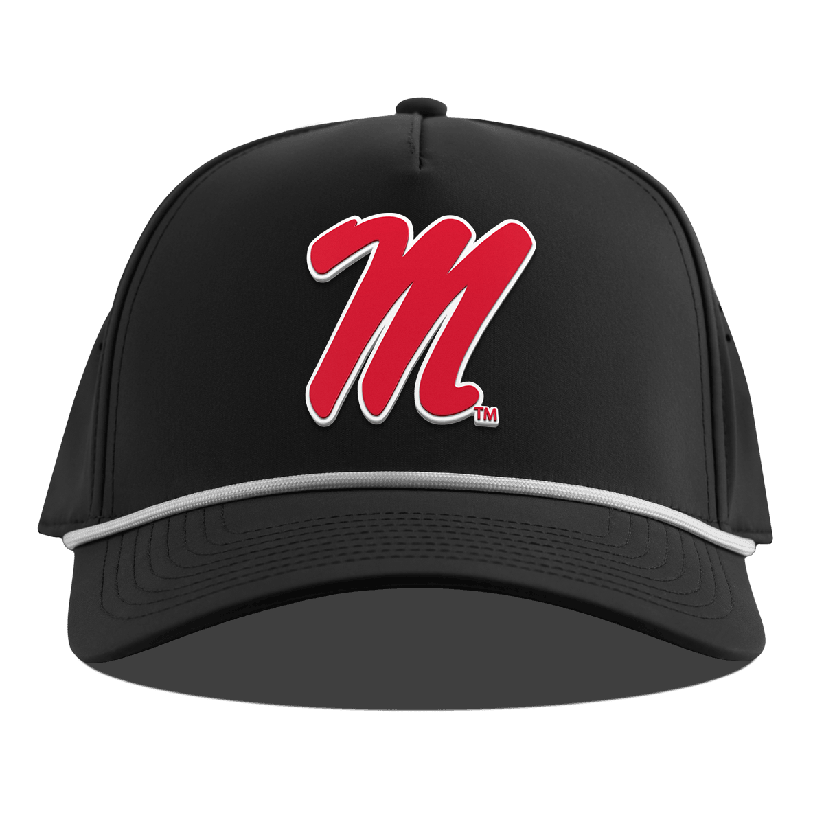 University of Mississippi "Ole Miss Block M Red" Curved 5 Panel Rope Black
