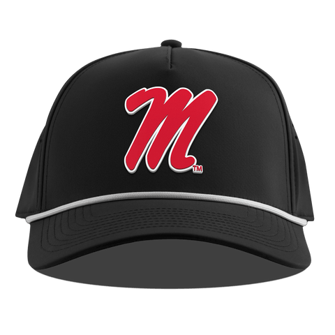 University of Mississippi "Ole Miss Block M Red" Curved 5 Panel Rope Black