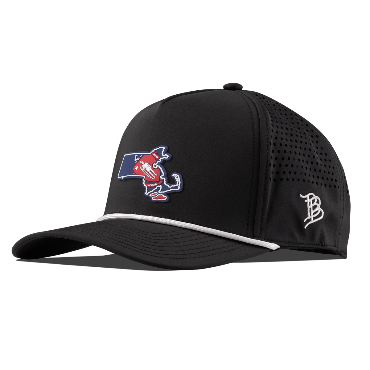 Massachusetts Patriot Series Curved 5 Panel Rope Black/White