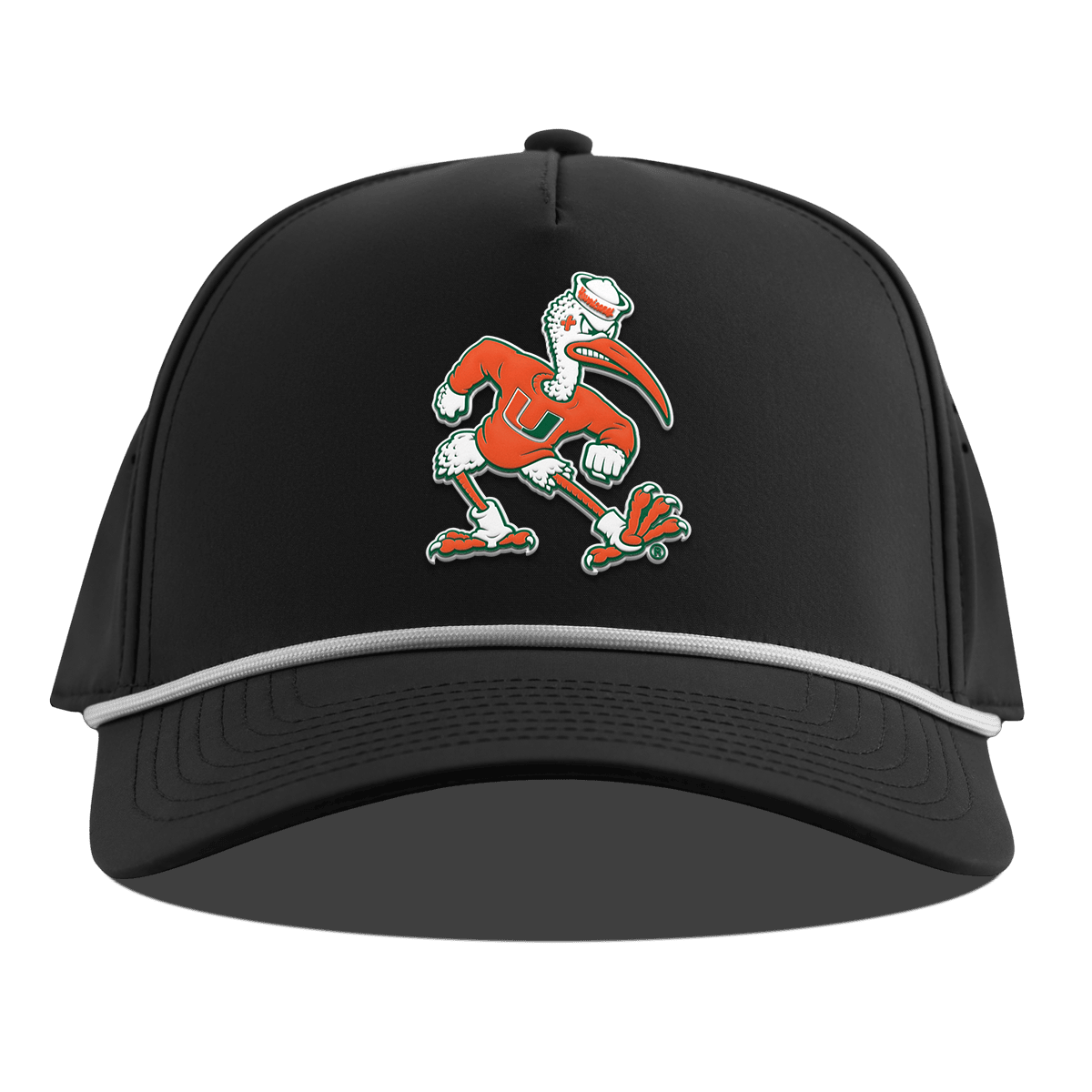 University of Miami "Sebastian the Ibis" Curved 5 Panel Rope Black