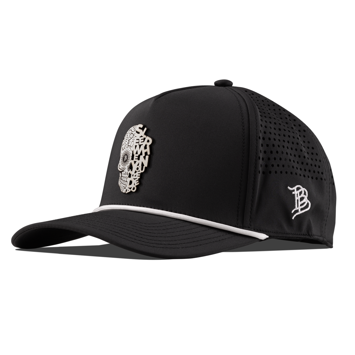 Sleep When You're Dead Skull Curved 5 Panel Rope Black