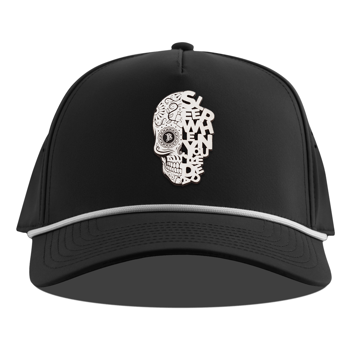 Sleep When You're Dead Skull Curved 5 Panel Rope Black
