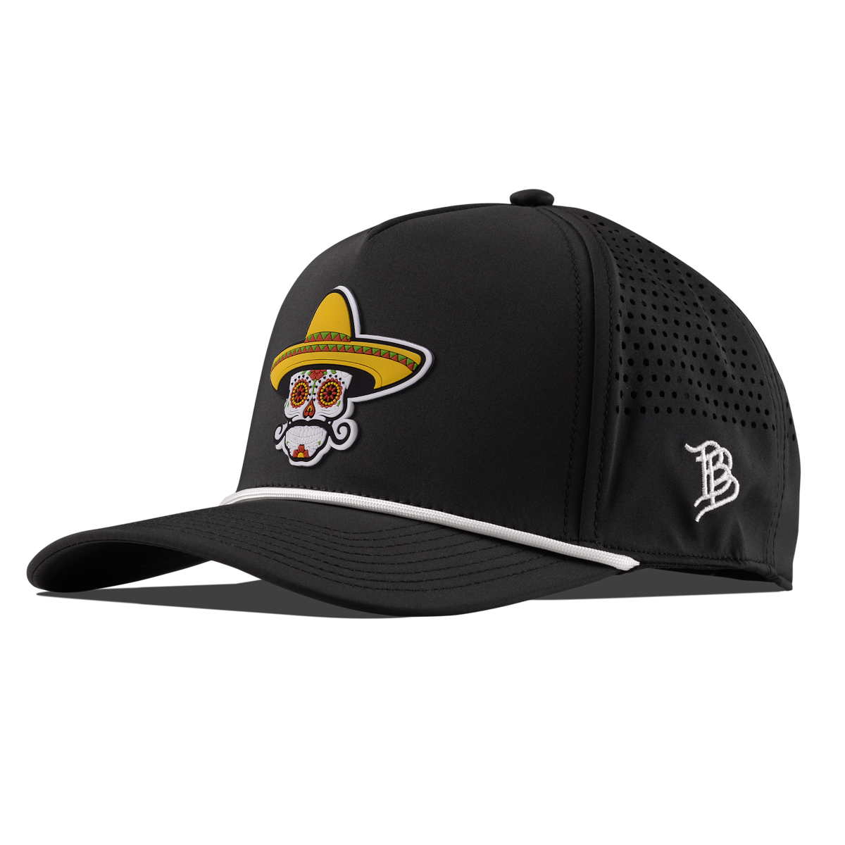 Sombrero Skull PVC Curved 5 Panel Rope Black