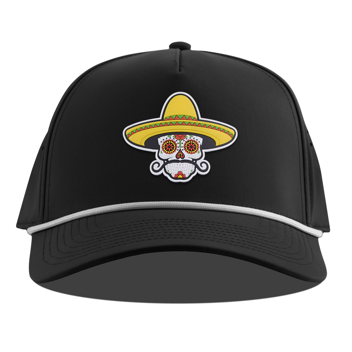 Sombrero Skull PVC Curved 5 Panel Rope Black