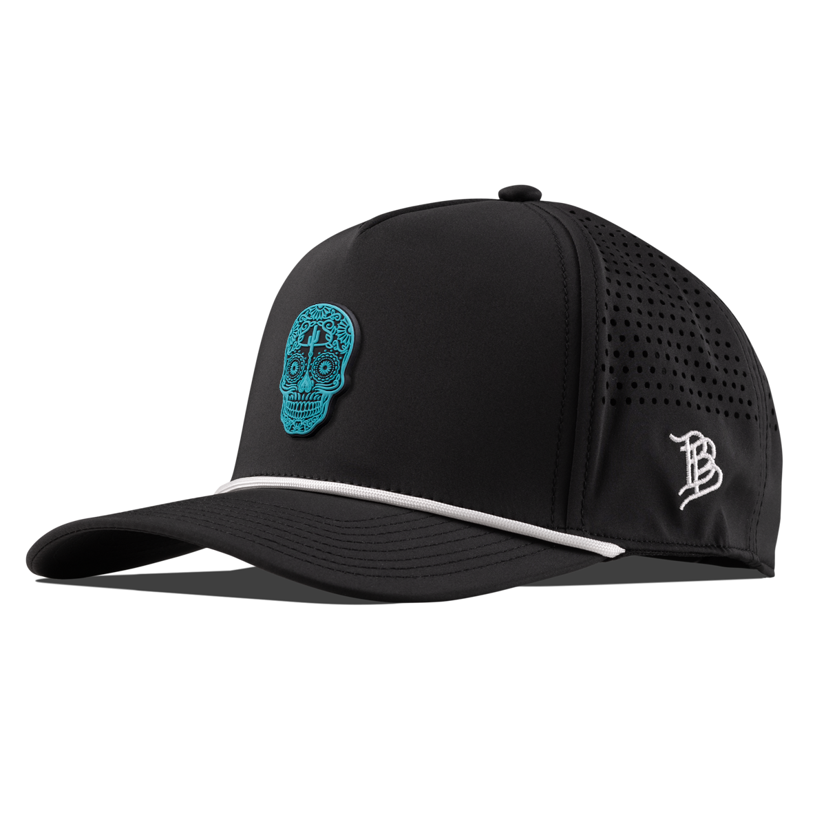 Turquoise Skull PVC Curved 5 Panel Rope Black 