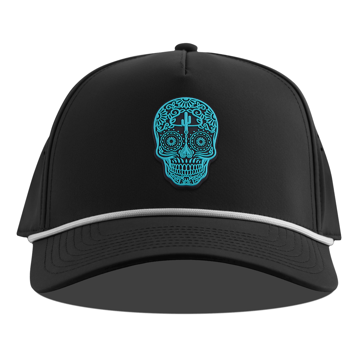 Turquoise Skull PVC Curved 5 Panel Rope Black