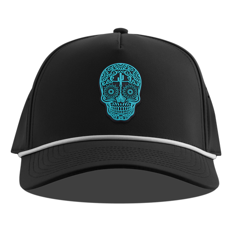 Turquoise Skull PVC Curved 5 Panel Rope Black