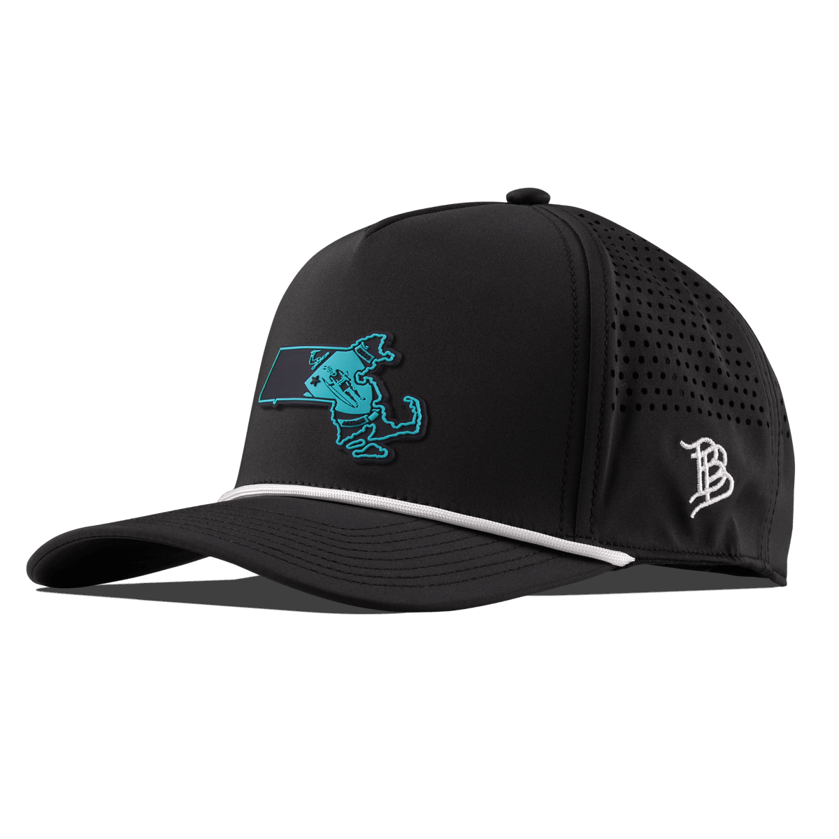 Massachusetts Turquoise Curved 5 Panel Rope Black/White