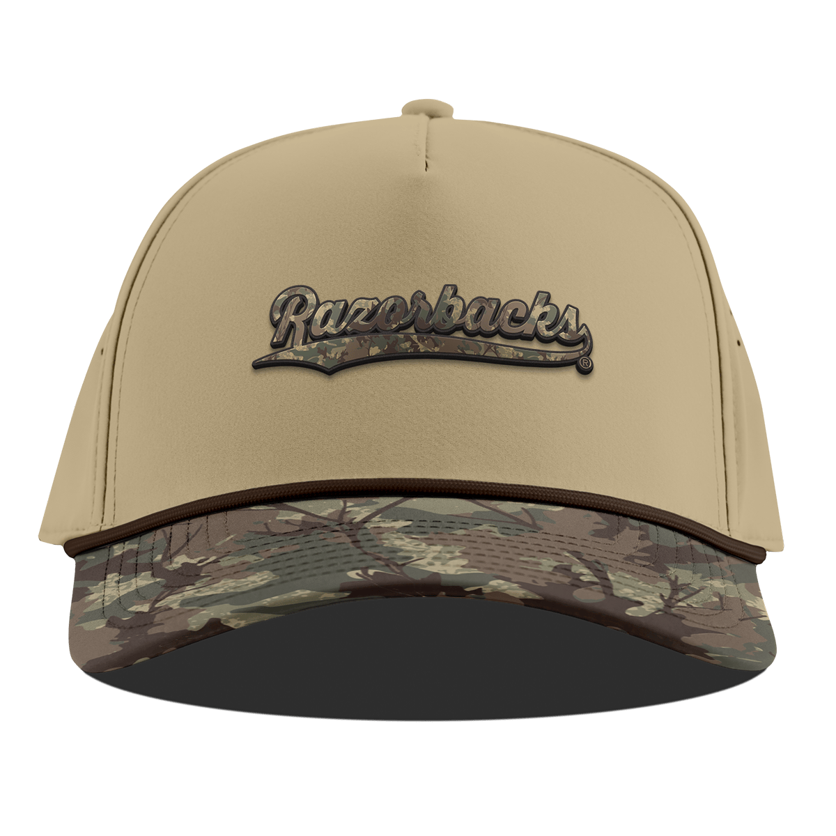 University of Arkansas "Arkansas Timber Camo Series" Curved 5 Panel Rope Desert/Timber Camo