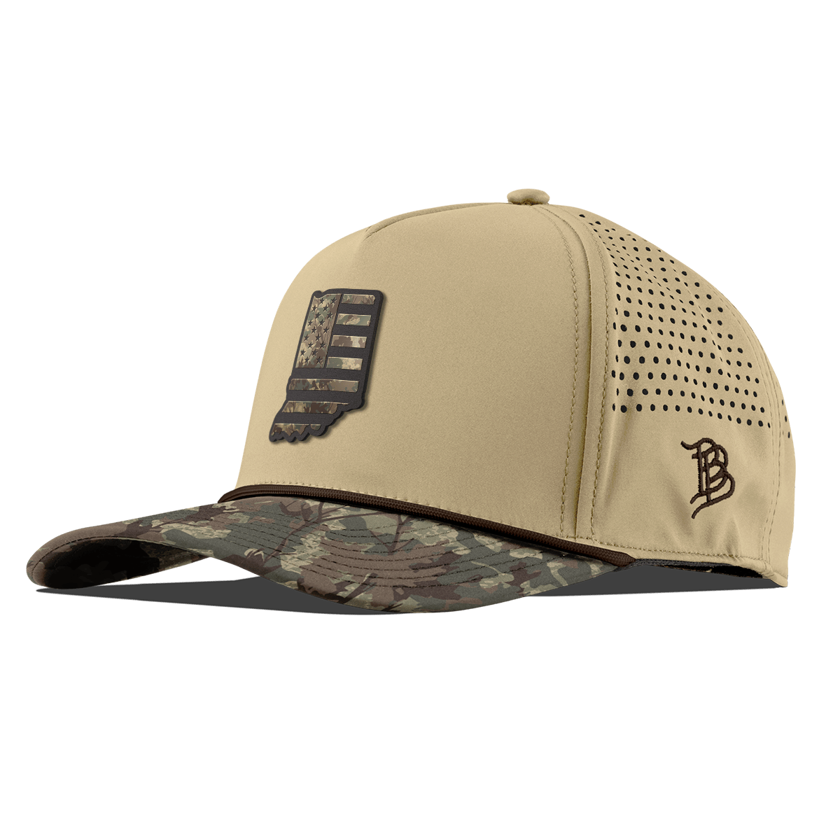 Indiana Timber Camo Patriot Curved 5 Panel Rope Desert/Timber Camo