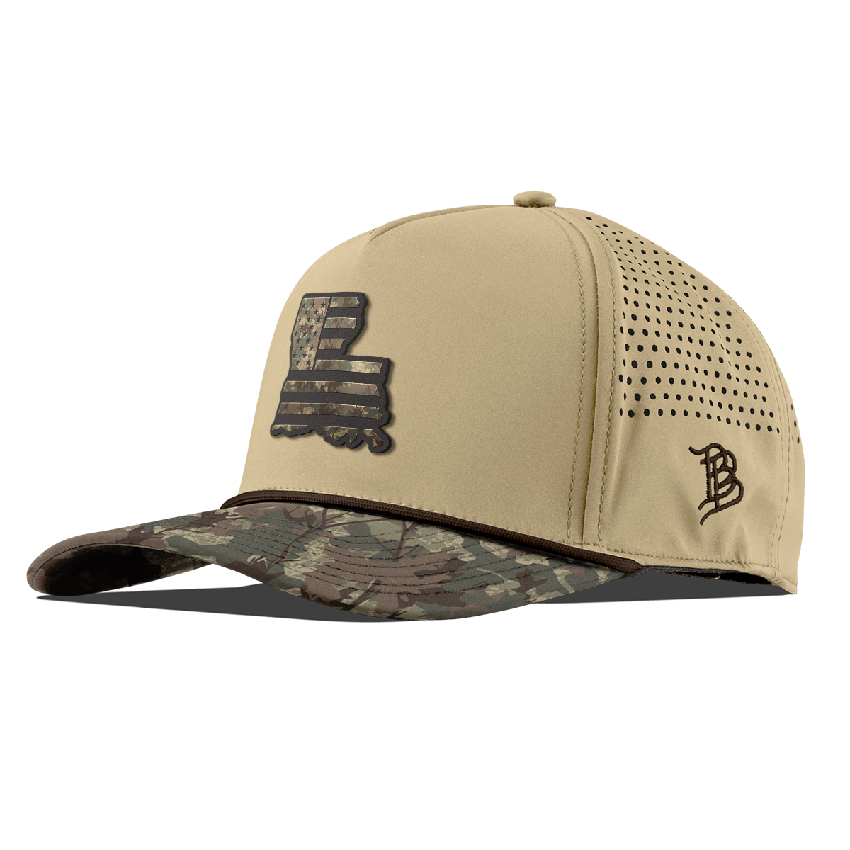 Louisiana Timber Camo Patriot Curved 5 Panel Rope Desert/Timber Camo