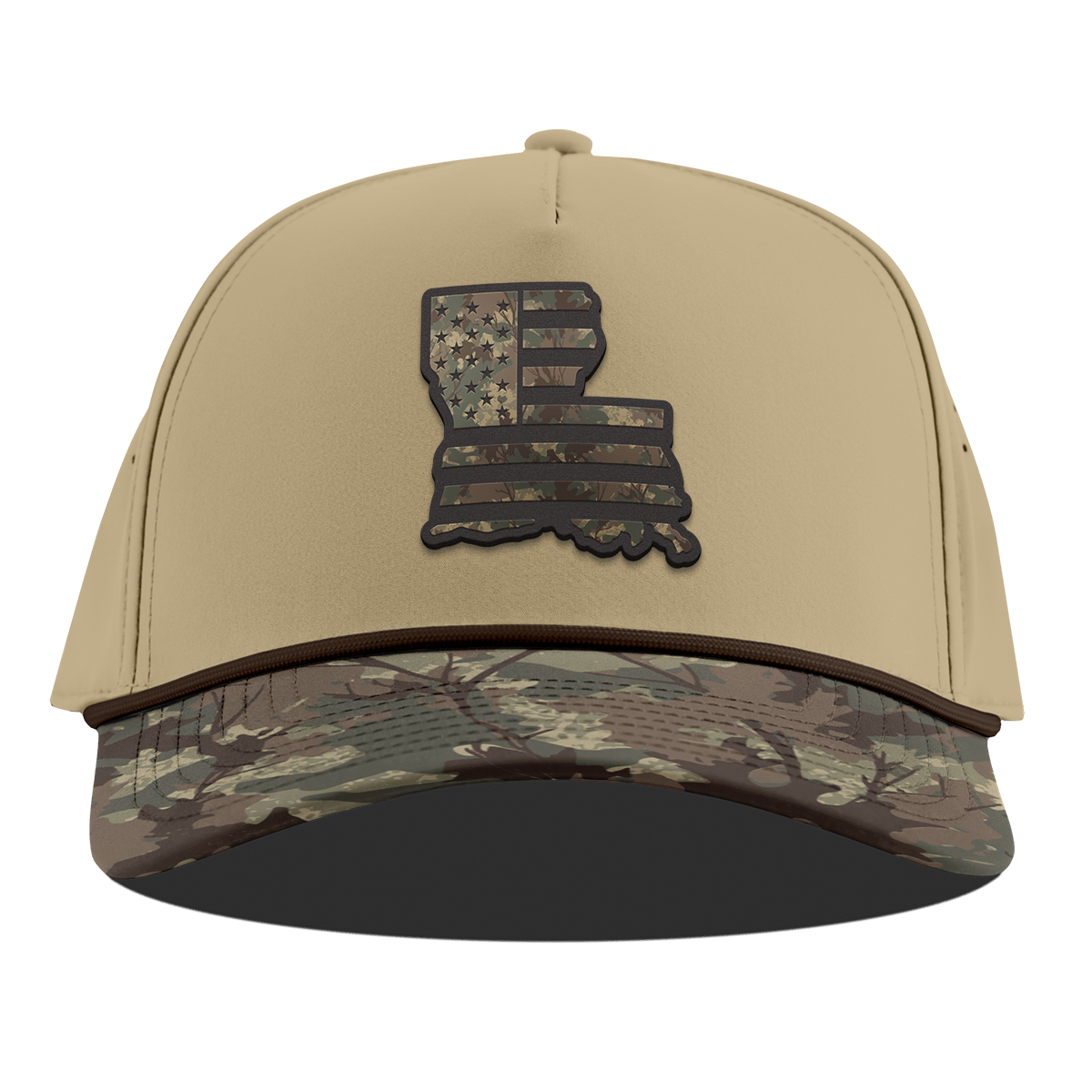 Louisiana Timber Camo Patriot Curved 5 Panel Rope Desert/Timber Camo
