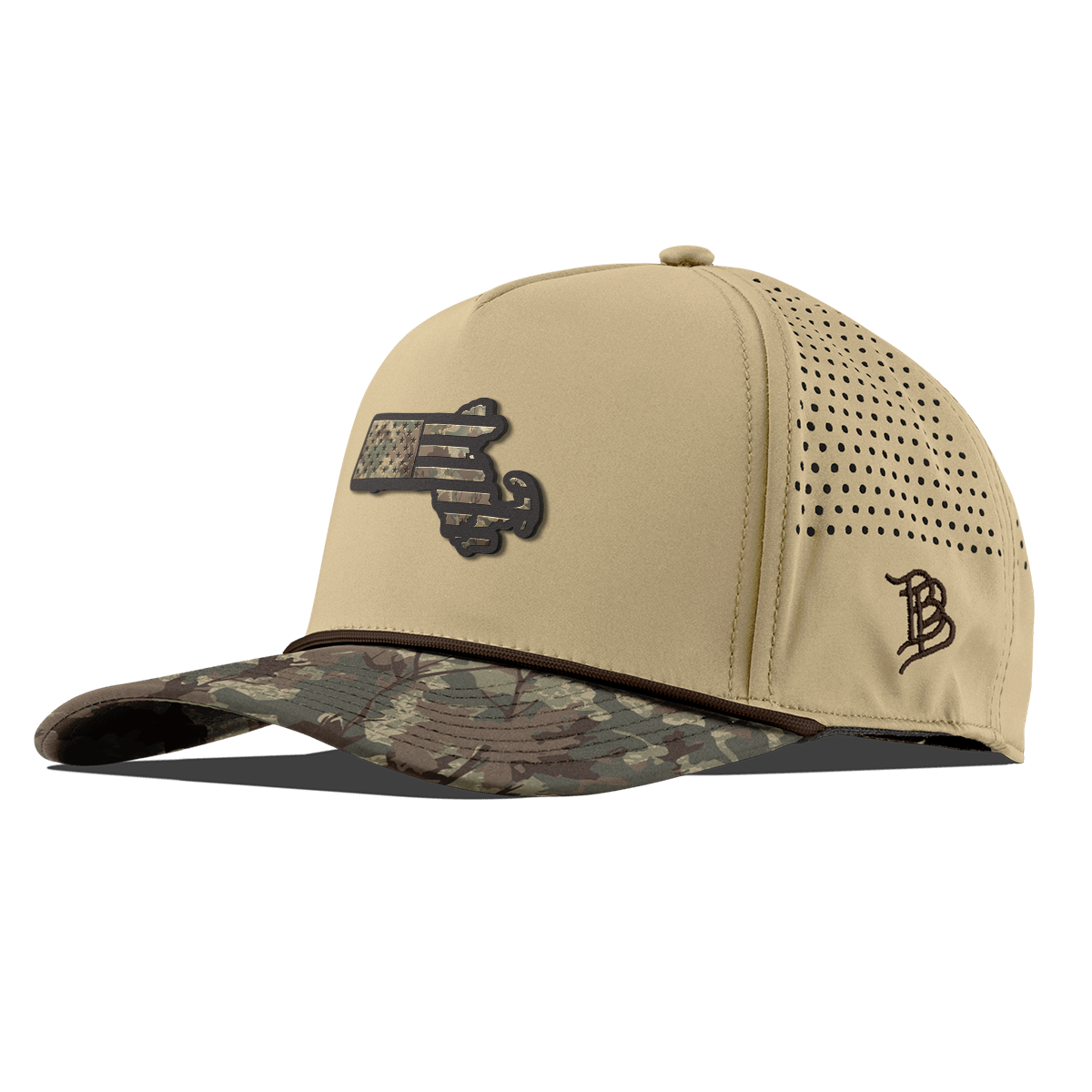 Massachusetts Timber Camo Patriot Curved 5 Panel Rope Desert/Timber Camo
