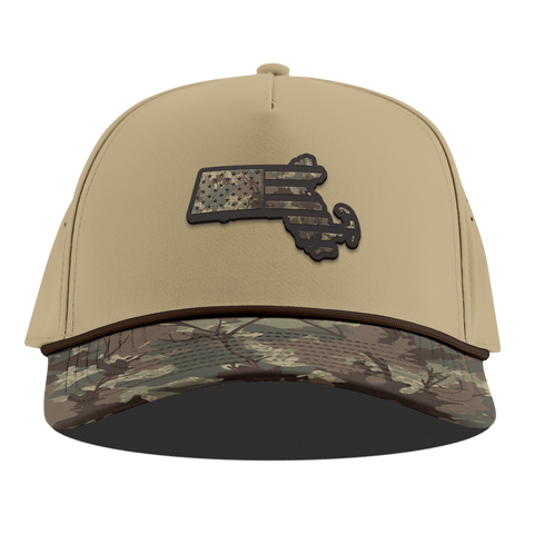 Massachusetts Timber Camo Patriot Curved 5 Panel Rope Desert/Timber Camo