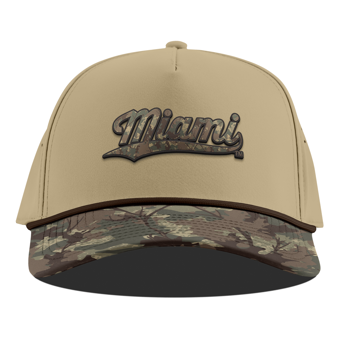 University of Miami "Miami Timber Camo Series" Curved 5 Panel Rope Desert/Timber Camo