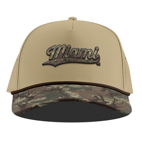 University of Miami "Miami Timber Camo Series" Curved 5 Panel Rope Desert/Timber Camo
