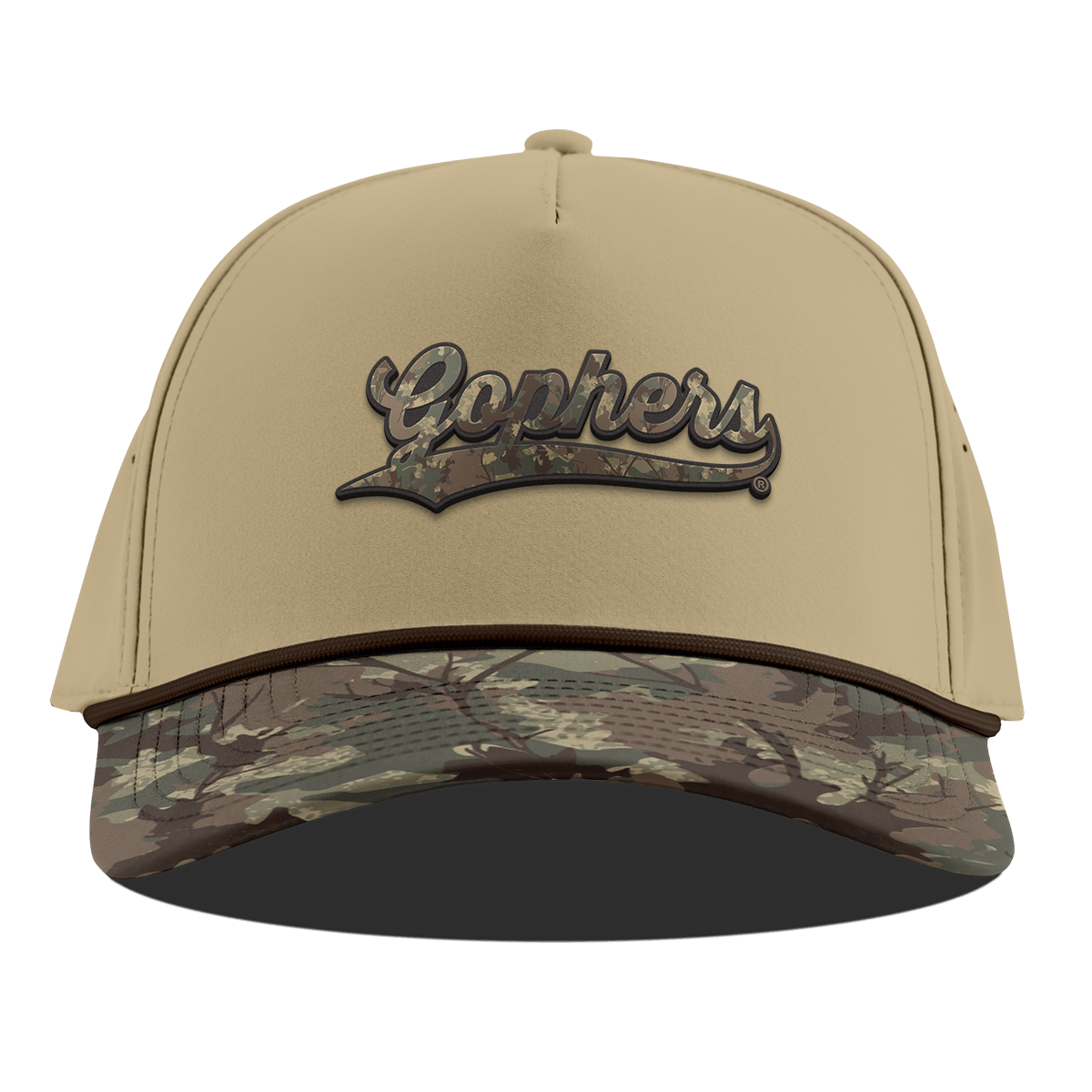 University of Minnesota "Minnesota Timber Camo Series" Curved 5 Panel Rope Desert/Timber Camo