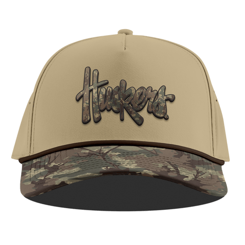 University of Nebraska "Nebraska Timber Camo Series" Curved 5 Panel Rope Desert/Timber Camo