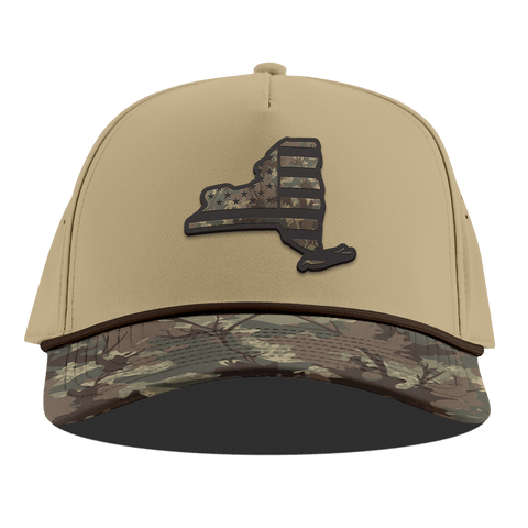 New York Timber Camo Patriot Curved 5 Panel Rope Desert/Timber Camo
