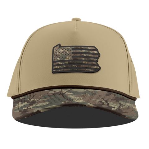Pennsylvania Timber Camo Patriot Curved 5 Panel Rope Desert/Timber Camo