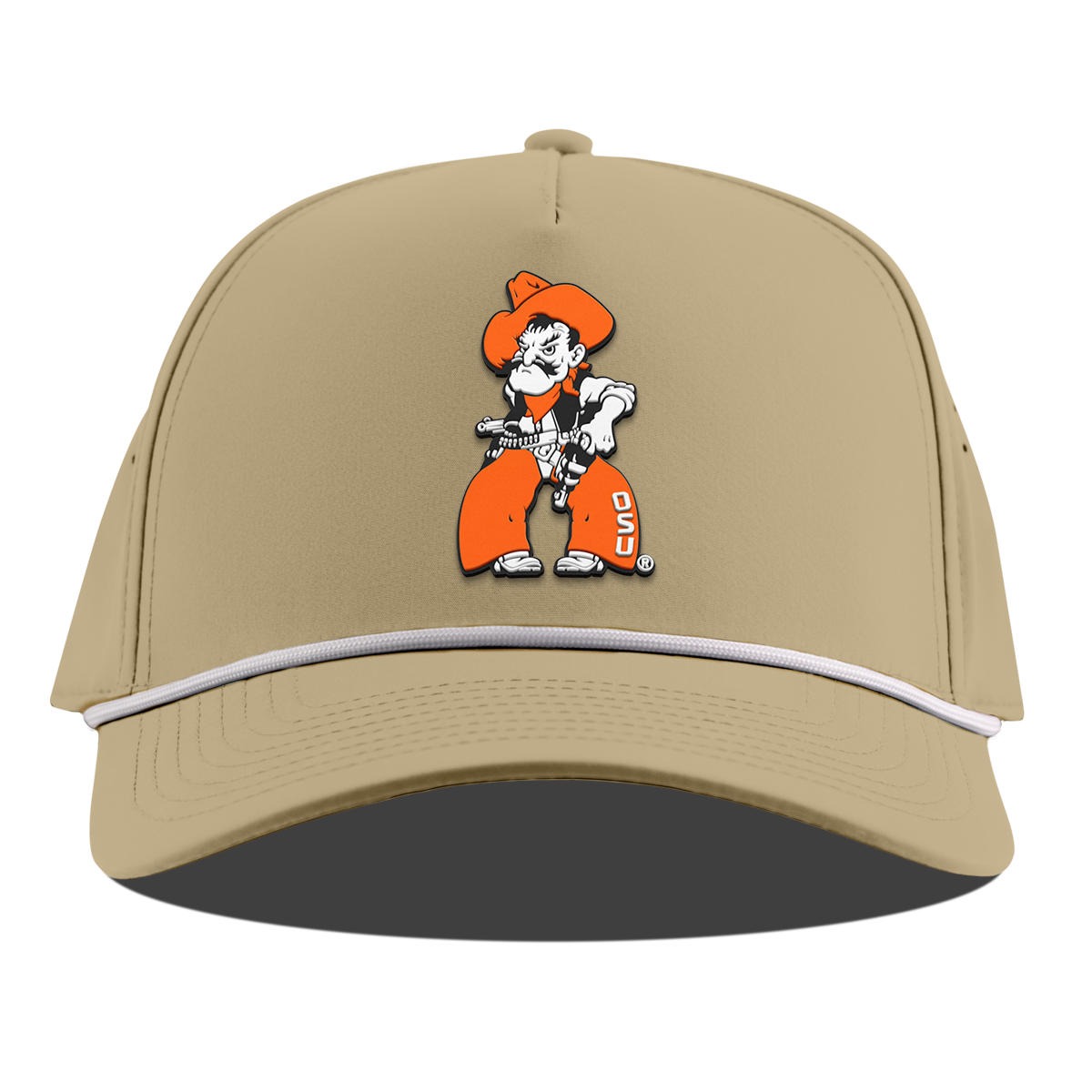 Oklahoma State University "Pistol Pete Quickdraw" Curved 5 Panel Rope Desert