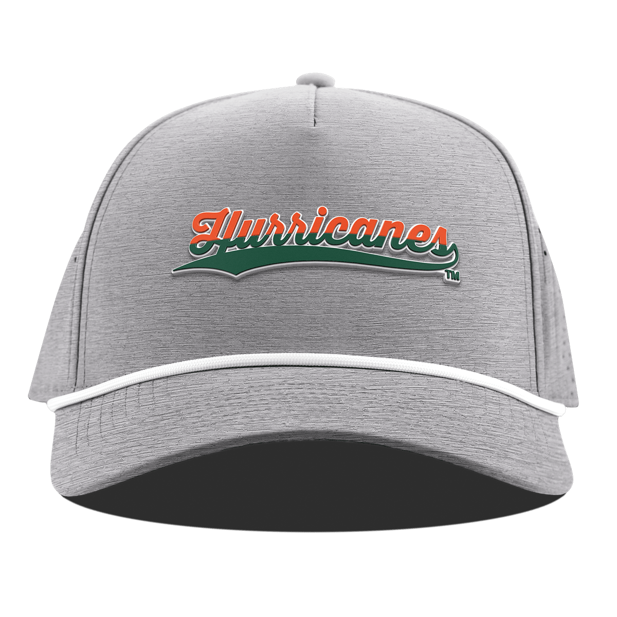 University of Miami "Hurricanes Script" Curved 5 Panel Rope Heather Gray