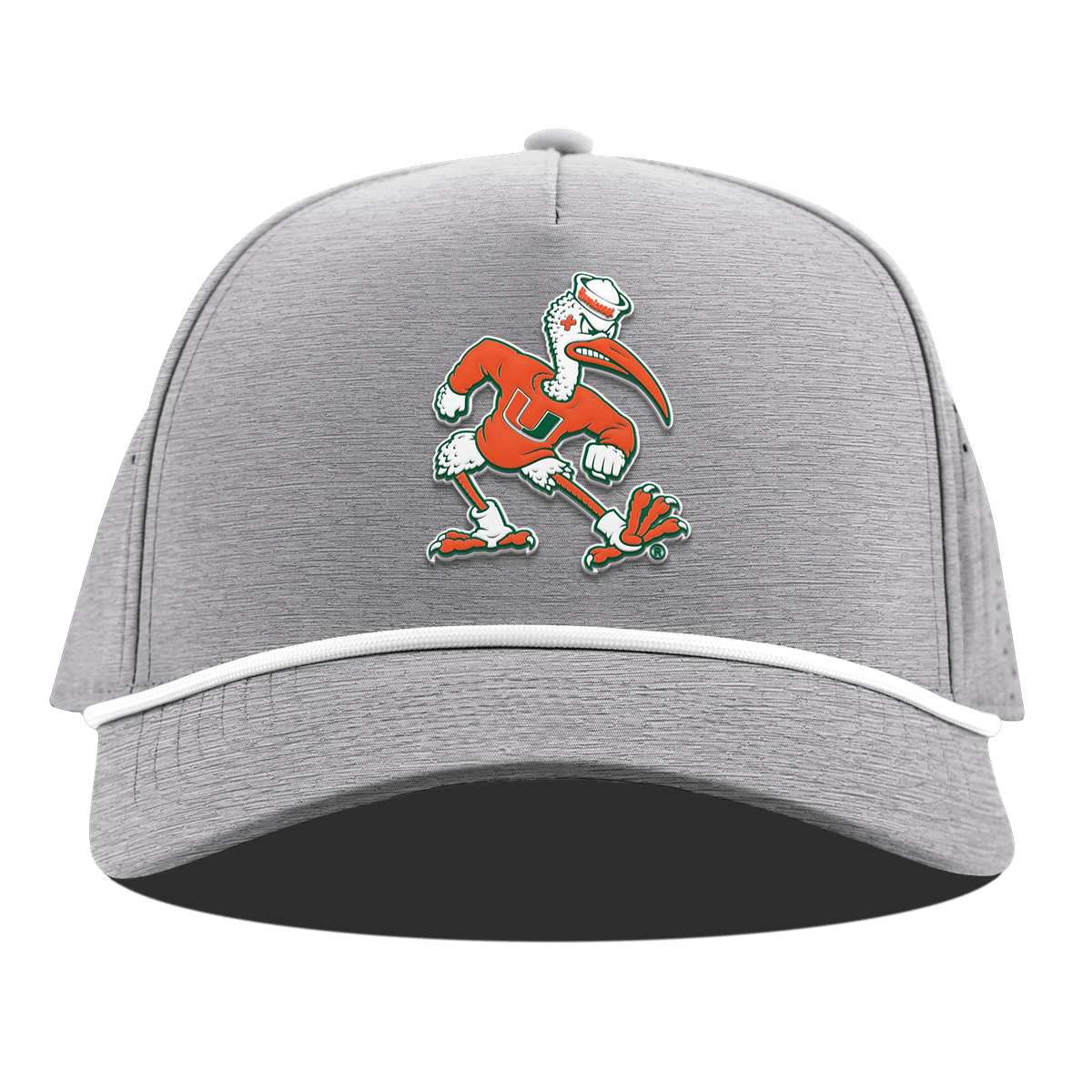 University of Miami "Sebastian the Ibis" Curved 5 Panel Rope Heather Gray