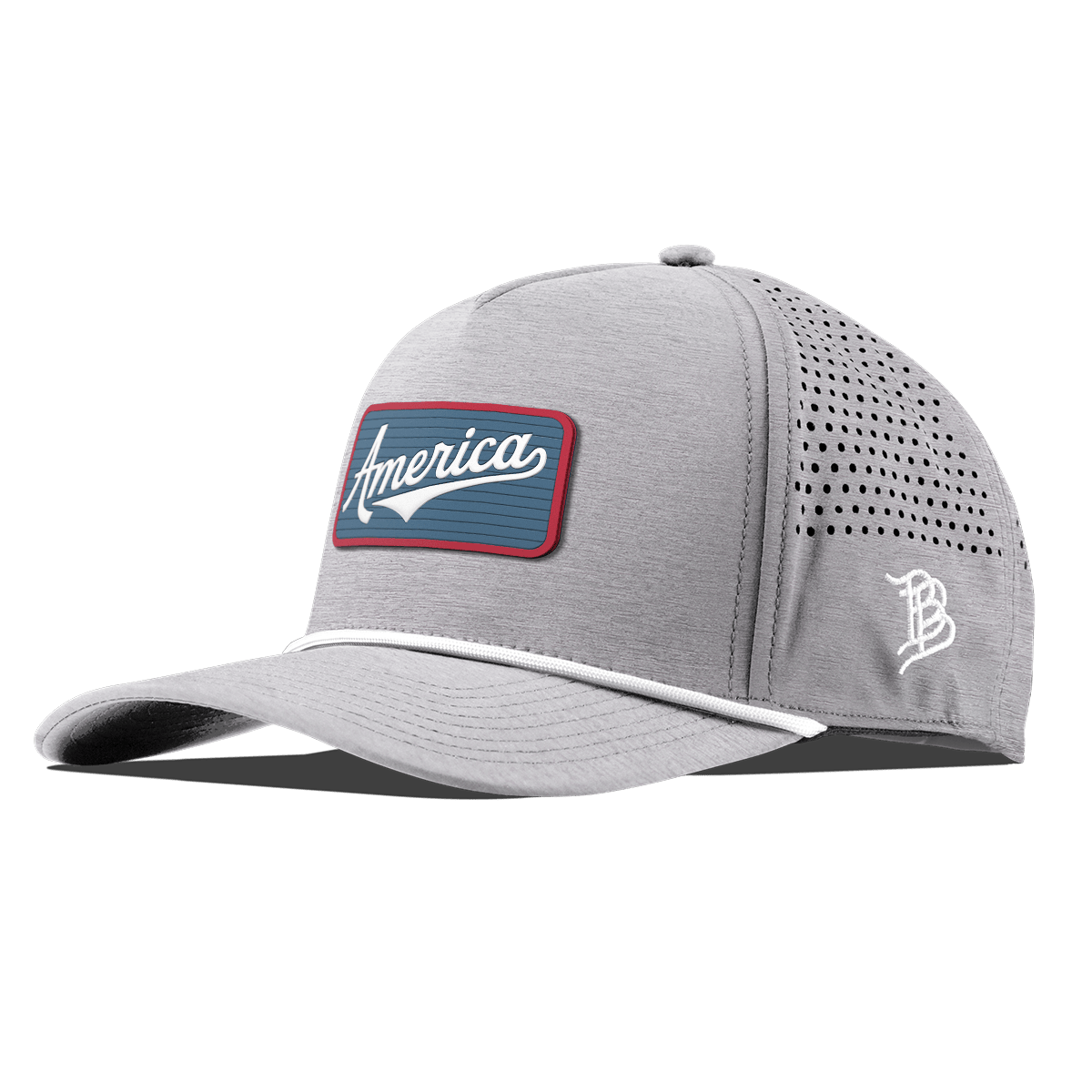 USA America Badge Curved 5 Panel Rope Heather Gray