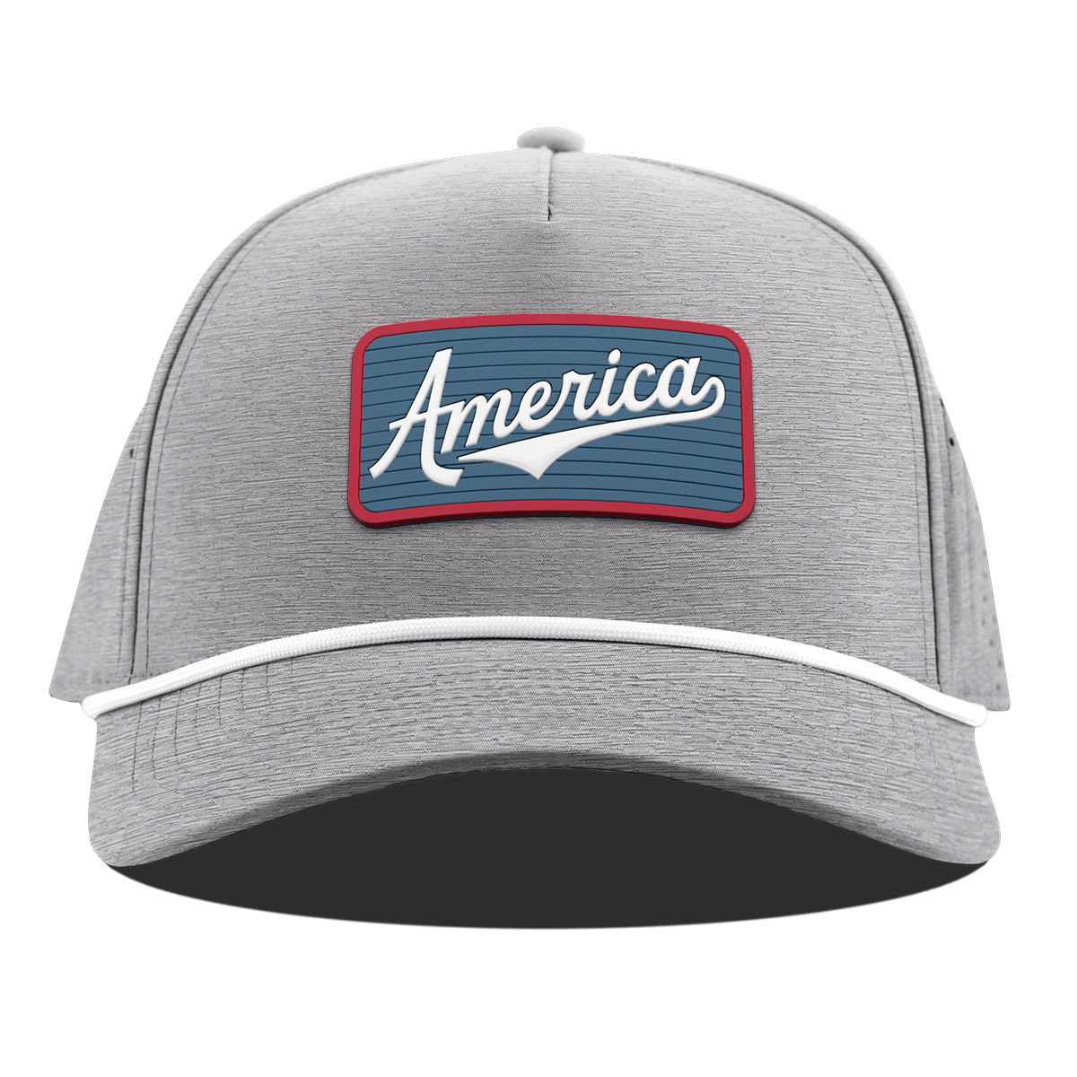 USA America Badge Curved 5 Panel Rope Heather Gray