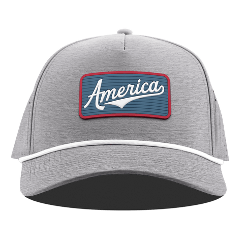 USA America Badge Curved 5 Panel Rope Heather Gray