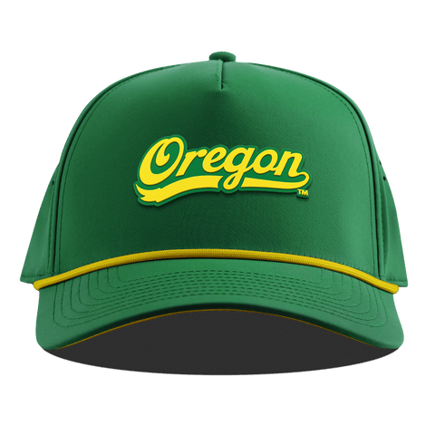 University of Oregon "Oregon Script" Curved 5 Panel Rope Kelly Green + Gold Rope