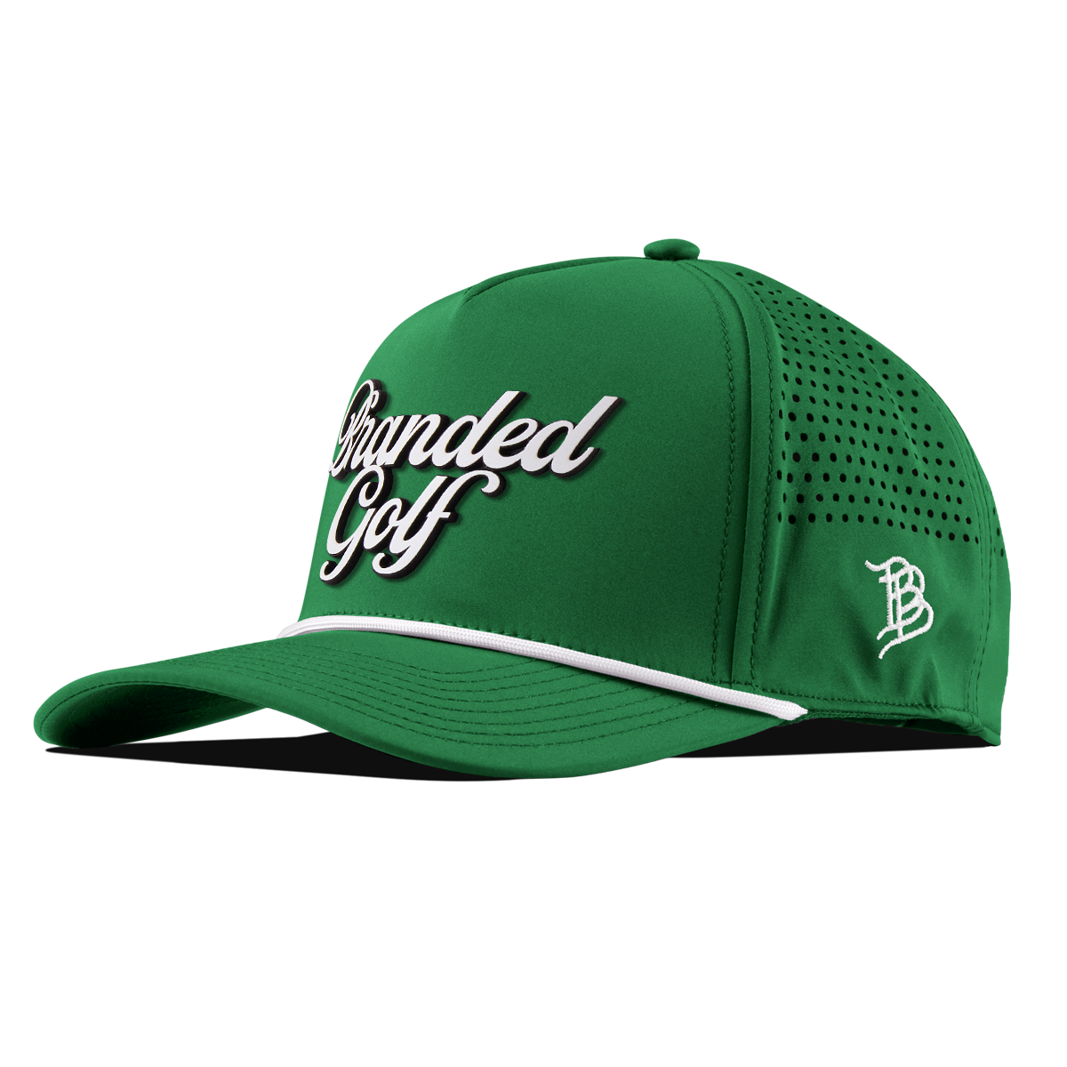 Branded Golf Curved 5 Panel Rope Kelly Green/White