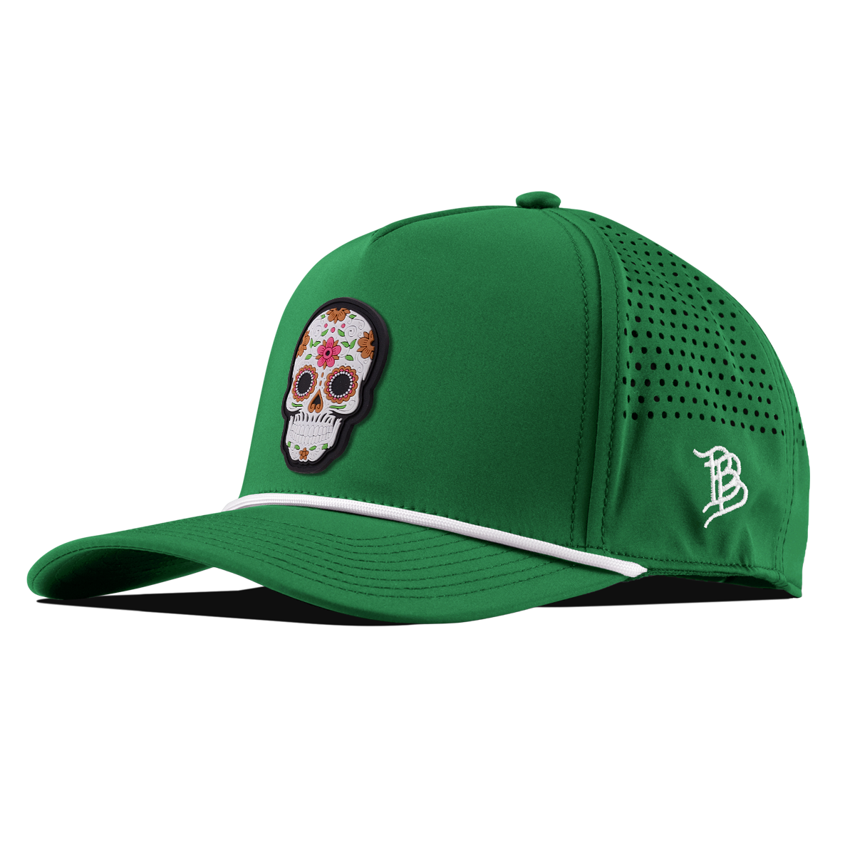 Flower Skull PVC Curved 5 Panel Rope Kelly Green 