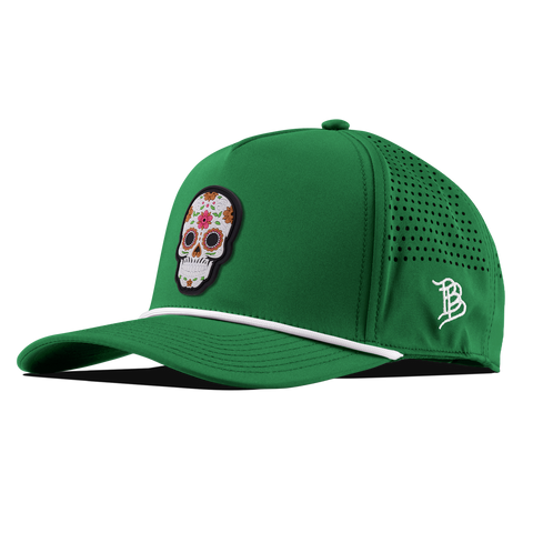 Flower Skull PVC Curved 5 Panel Rope Kelly Green 