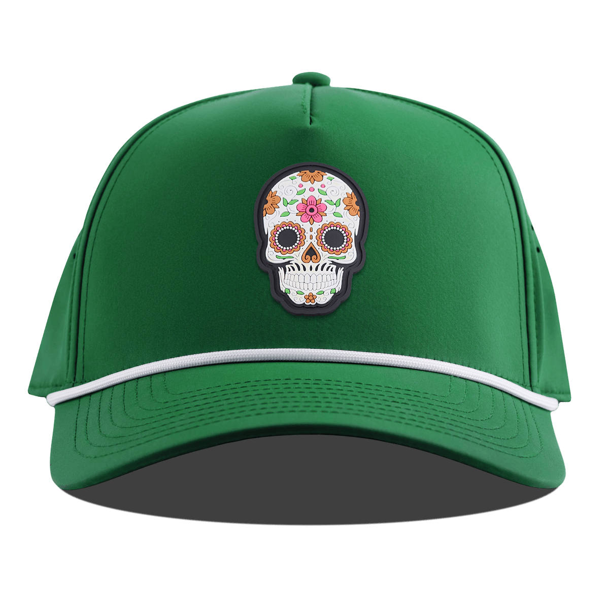 Flower Skull PVC Curved 5 Panel Rope Kelly Green