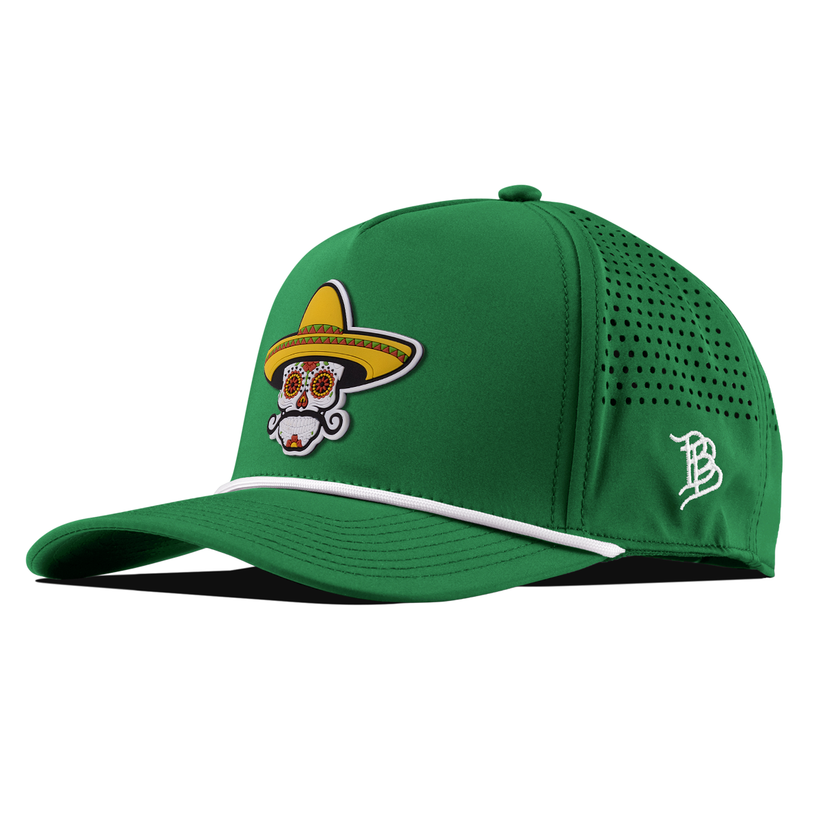 Sombrero Skull PVC Curved 5 Panel Rope Kelly Green