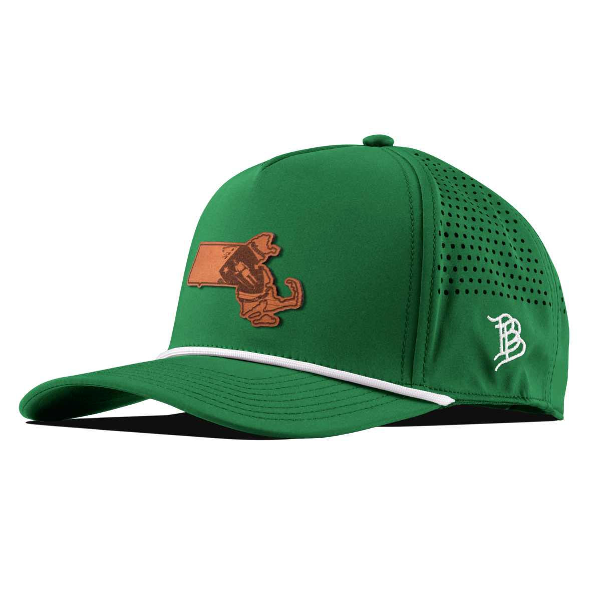 Massachusetts 6 Tan Curved 5 Panel Rope Kelly Green