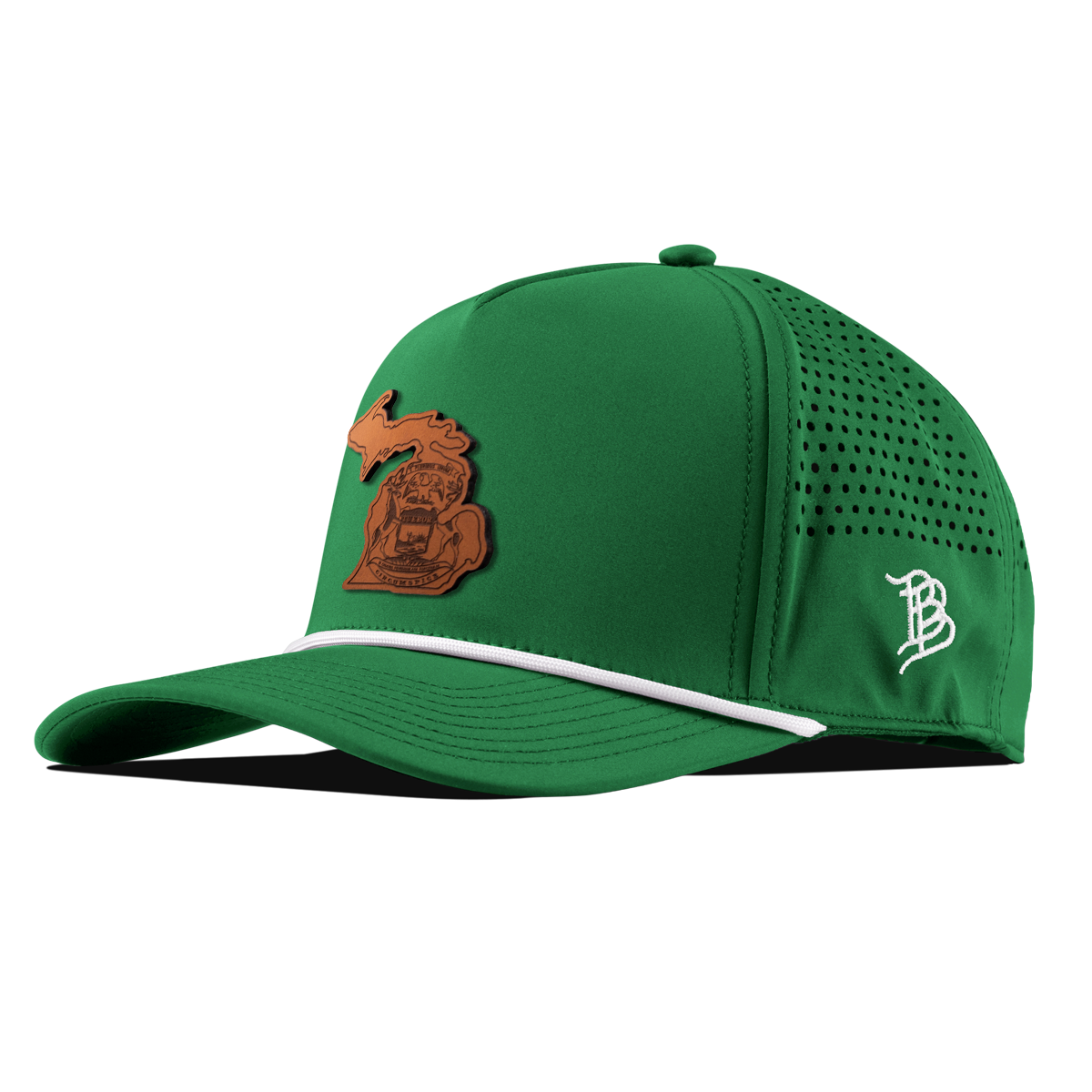 Michigan 26 Tan Curved 5 Panel Rope Kelly Green