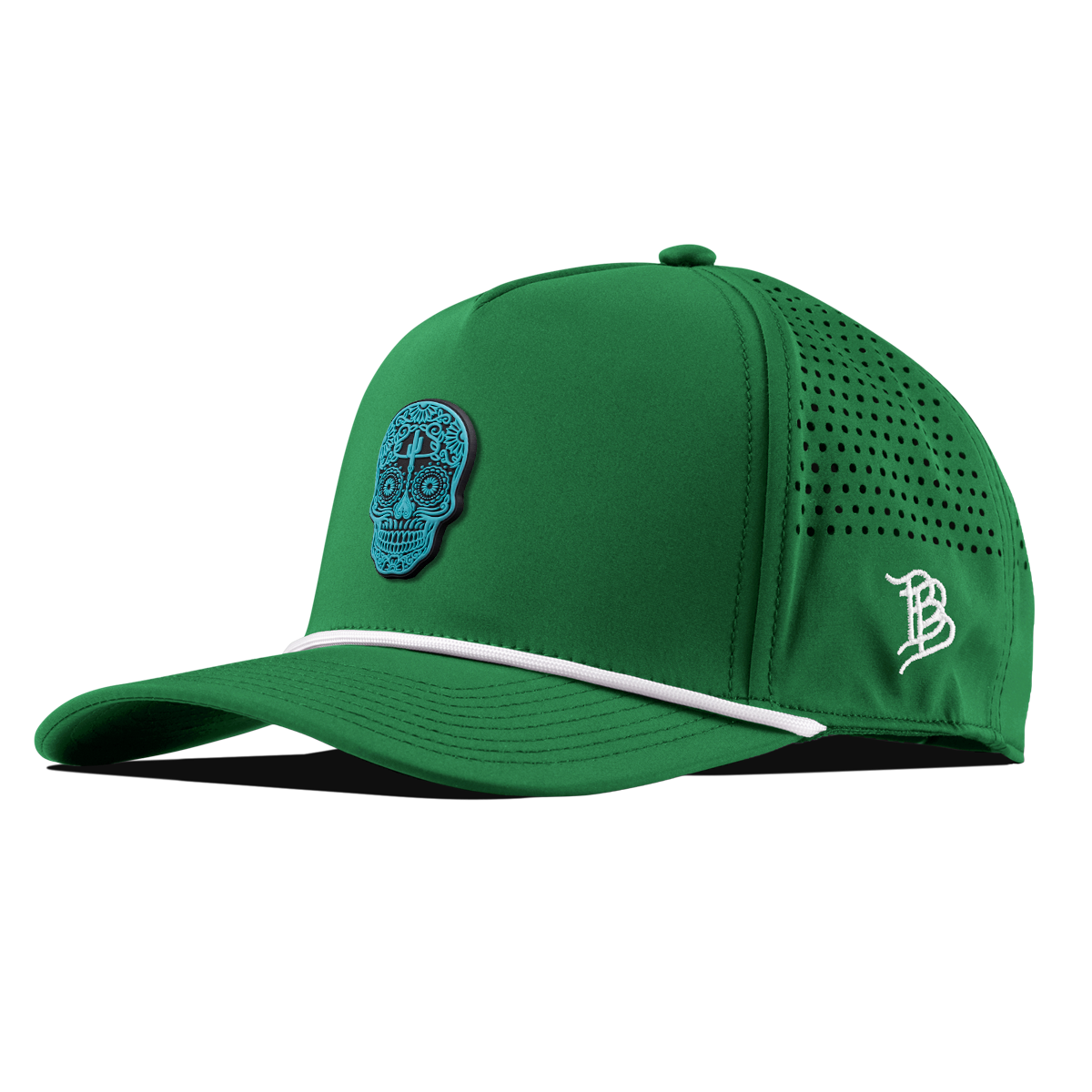Turquoise Skull PVC Curved 5 Panel Rope Kelly Green
