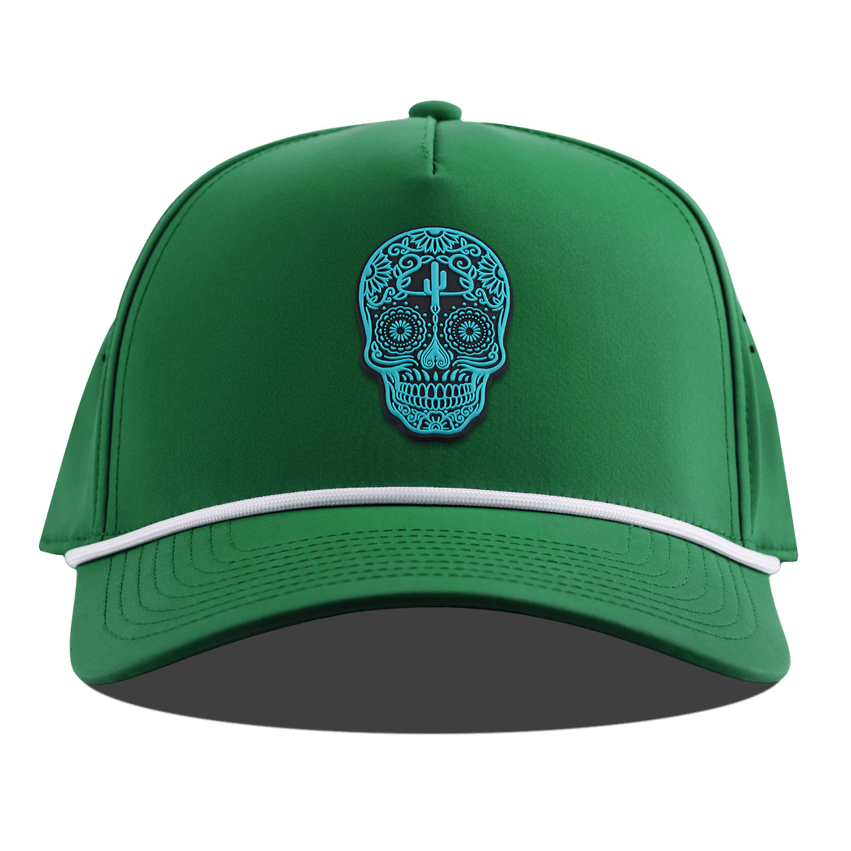 Turquoise Skull PVC Curved 5 Panel Rope Kelly Green