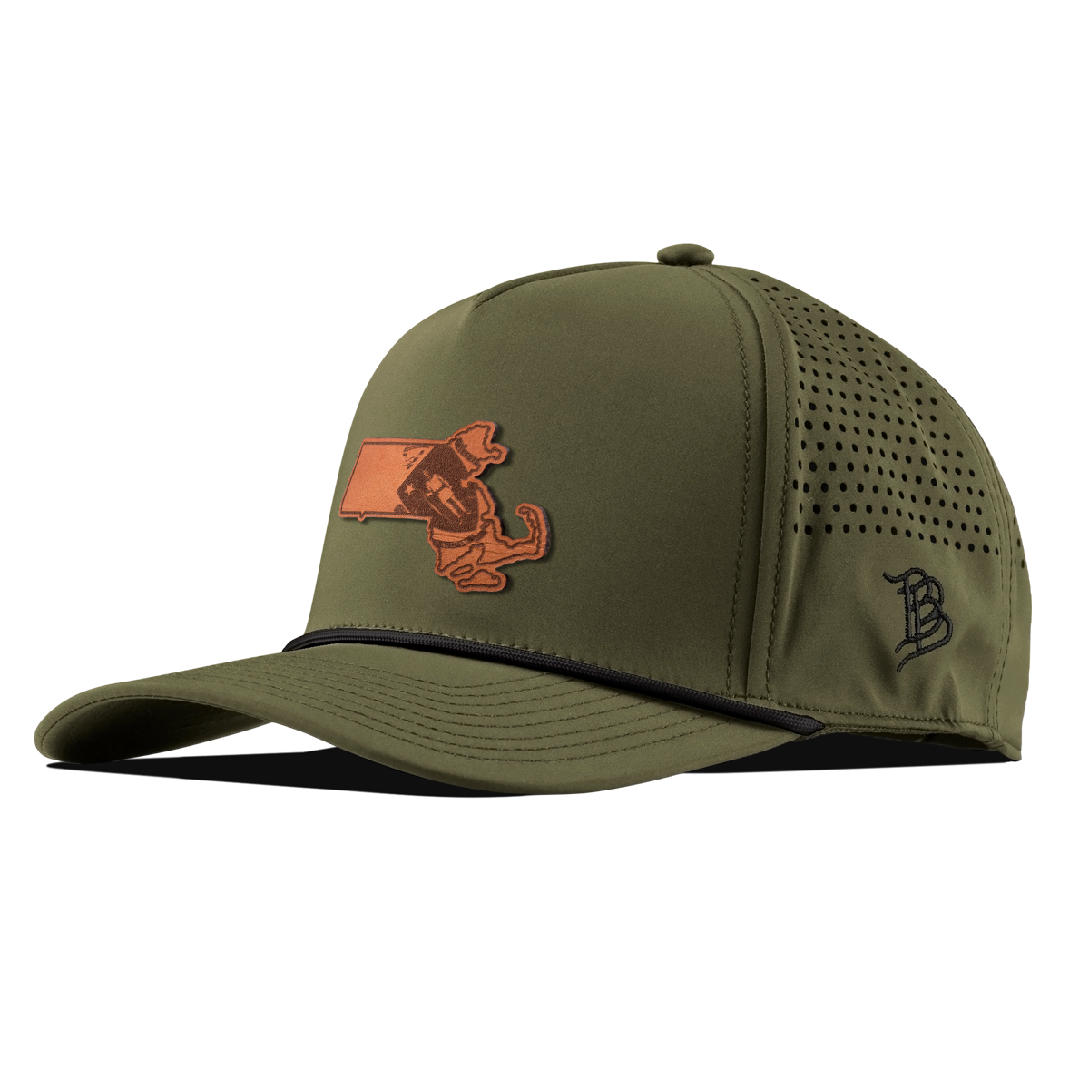 Massachusetts 6 Tan Curved 5 Panel Rope Loden/Black