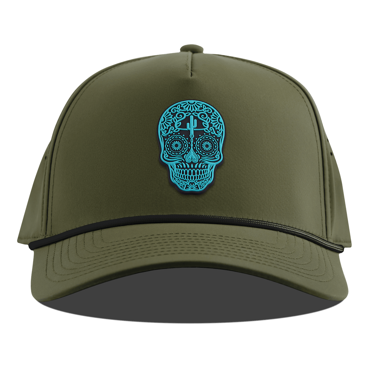 Turquoise Skull PVC Curved 5 Panel Rope Loden