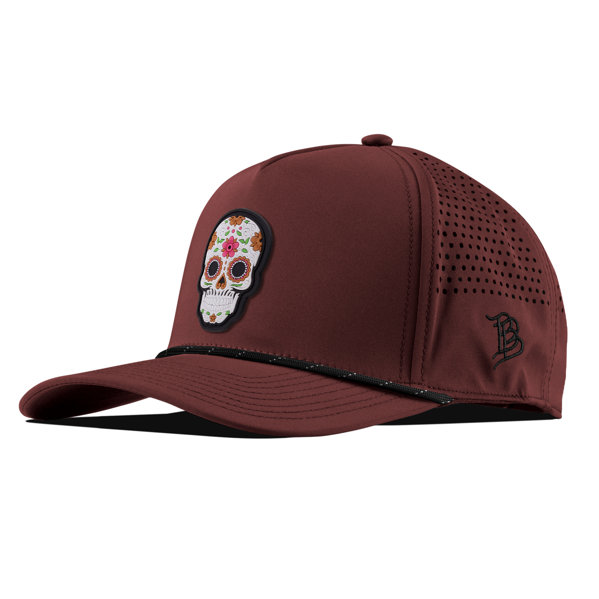Flower Skull PVC Curved 5 Panel Rope Maroon