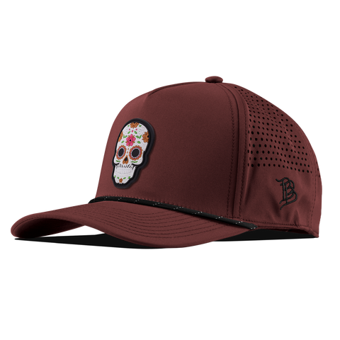 Flower Skull PVC Curved 5 Panel Rope Maroon