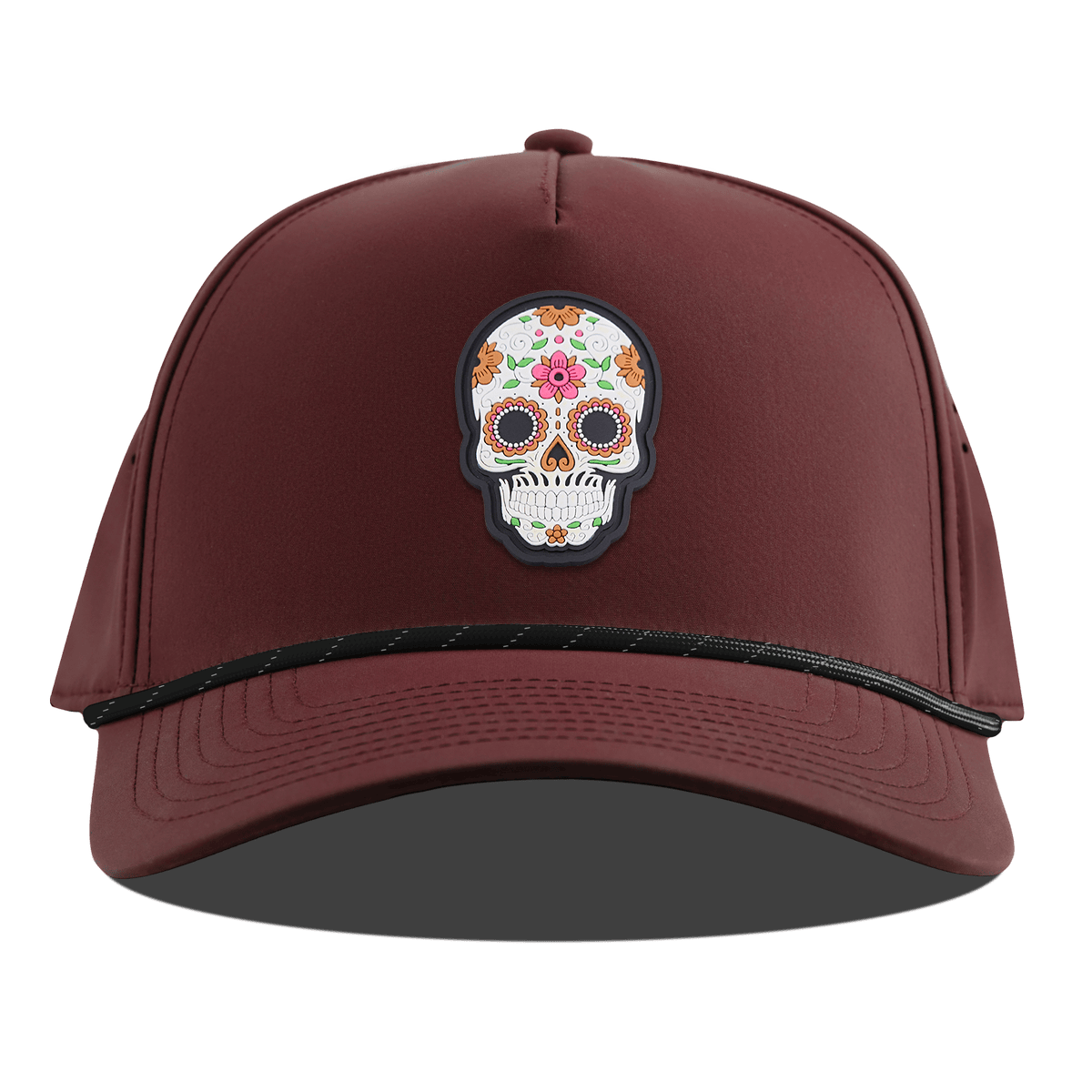 Flower Skull PVC Curved 5 Panel Rope Maroon