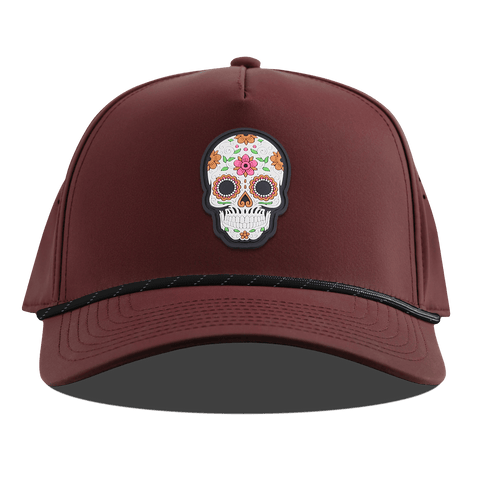 Flower Skull PVC Curved 5 Panel Rope Maroon